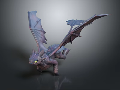 Purple Dragon Mythical Creature Character With Yellow Eyes And Spread Wings 3d model