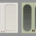 Double Panel Round Design White And Light Green Shutters With Brass Handles 3d model