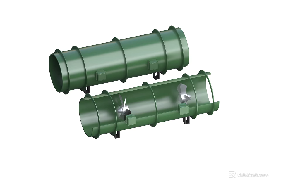 Green Cylindrical Industrial Equipment with Internal Components and Mounting Brackets 3d model