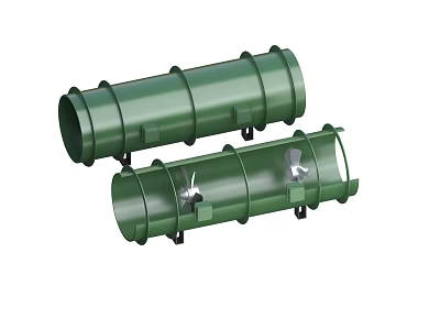 Green Cylindrical Industrial Equipment with Internal Components and Mounting Brackets 3d model