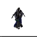 Mystical Robed Figure With Owl Like Head And Blue White Robe Green Pouches