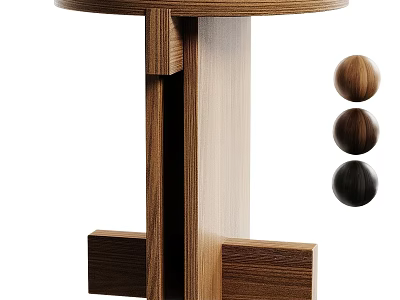 Wooden Tea Table And Chairs With Round Top Unique Structure And Wooden Balls 3d model