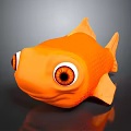 Vibrant Orange Goldfish With Large Eyes On Gray Background And Clear Reflection 3d model