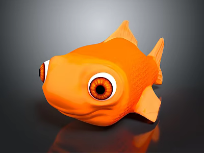 Vibrant Orange Goldfish With Large Eyes On Gray Background And Clear Reflection 3d model