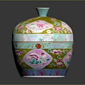 Elegant Colorful Ceramic Vessel With Intricate Sculpted Floral Patterns And Lid