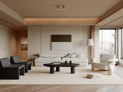 Modern Minimalist Living Room Interior With White Sofa Black Coffee Table And Wall Art 3d model