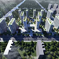 Aerial View Residential Community Planning With High Rise Buildings Green Spaces And Roads