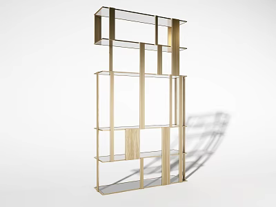 Elegant Modern Open Bookcase With Gold Metal Frame And Wood Glass Shelves 3d model