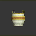 Yellow Handle Wicker Storage Basket With Orange Yellow Stripes And Woven Design