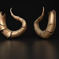 Golden Curved Ornament Decor Set With Textured Cracked Design On Black Background