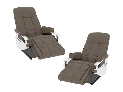 Two Brown Reclining Seats With White Armrests And Extendable Footrests For Recreation Equipment 3d model