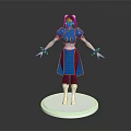 3D Game Character Blue Top Red Skirt White Socks Wrist Hair Accessories On White Base