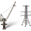 Crane High Voltage Tower Factory Transformer Big Crane Heavy Industry Engineering Construction 3d model