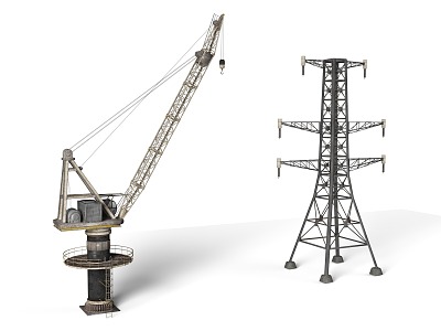 Crane High Voltage Tower Factory Transformer Big Crane Heavy Industry Engineering Construction 3d model