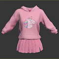 Soft Pink Hooded Sweatshirt With Unicorn Print And Matching Pleated Skirt
