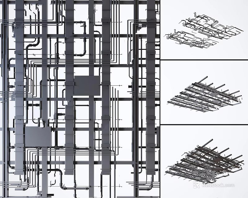 Modern Ceiling Structural Design With Grid Framework And Metal Beams 3d model 