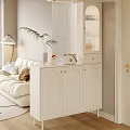 Modern White Shoe Cabinet In Living Room With Sofa Table Lamp And Plant