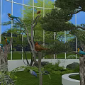 White Birdcage Art Installation Placed On Green Grass Field With Small Trees