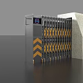 Automatic Retractable Security Gate With Yellow X Pattern And Control Panel