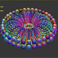 Vibrant Circular Structure With Colorful Spheres Radial Lines And 3D Art Design