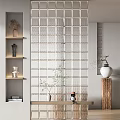 Modern Home Interior Partition Design With Glass Brick And Decorative Shelves