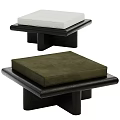 Two Modern Square Stools With Black Frame And Green White Cushions 3d model