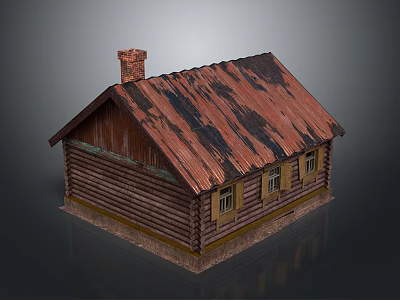 Rustic Log Cabin With Red Rustic Roof Chimney Wooden Exterior And Traditional Windows 3d model
