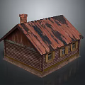 Rustic Log Cabin With Red Rustic Roof Chimney Wooden Exterior And Traditional Windows