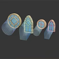 Various Shaped Casement Windows With Blue Glass And Stone Frames Reflections 3d model