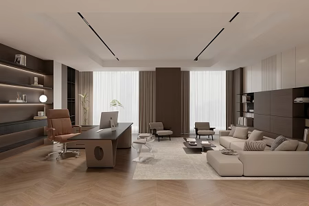 Modern chairman office manager office sofa coffee table combination 3d model