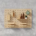 Wooden Pegboard Wall Decor With Hooks Shelves And Small Decorative Items