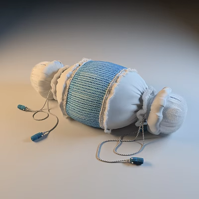 Blue and White Knitted Cushion With White Round Ends And Blue Tassel Accessories 3d model