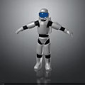 Humanoid Robot With White And Black Body Blue Eyes Standing On Dark Surface