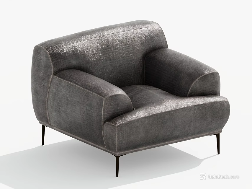Modern Gray Leather Single Sofa With Black Slim Legs Design 3d model