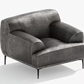 Modern Gray Leather Single Sofa With Black Slim Legs Design 3d model