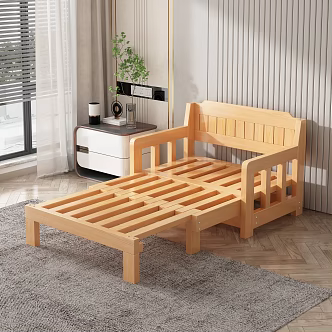 Solid Wood Sofa Bed Folding Bed Push-pull Bed Multi-function Bed Fabric Sofa Bedside Table 3d model