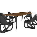 Modern Dining Table Set With Wooden Tabletop And Sleek Metal Chairs