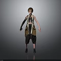 Stylish Woman With Brown Short Hair In Vest And Cargo Pants Standing With Black Boots