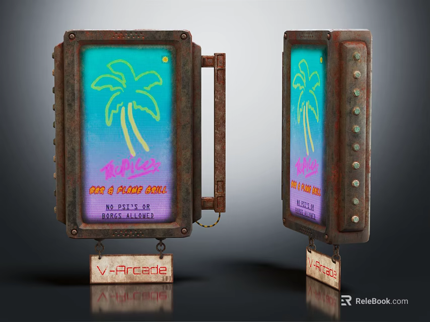 Vintage Neon Billboards With Palm Tree Design And The Lucy Text 3d model 