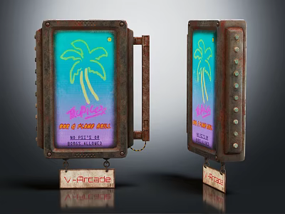 Vintage Neon Billboards With Palm Tree Design And The Lucy Text 3d model