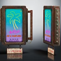 Vintage Neon Billboards With Palm Tree Design And The Lucy Text