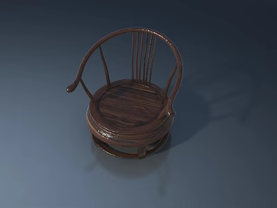 Classic Chinese Style Wooden Chair with Round Seat and Curved Backrest Design 3d model