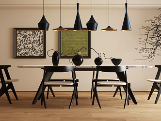 Modern Tea Table Set Modern Nordic Dining Table and Chair Modern Chandelier Italian Chandelier Plant 3d model