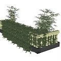 Lush Green Shrubs Growing Along White Railings With Bamboo Plants In Planter Box
