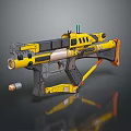 Futuristic Yellow Gun With Black Orange Accents Scope Barrel Grip And Bullet Shell