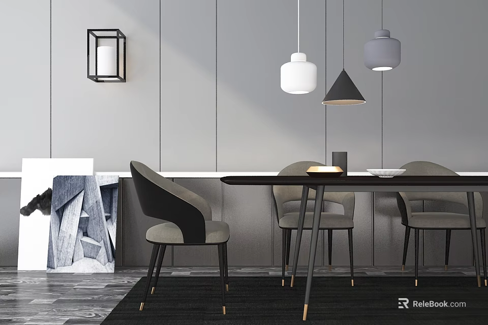 Sleek Modern Wall Lamp Decorating Dining Area With Table Chairs And Artwork 3d model