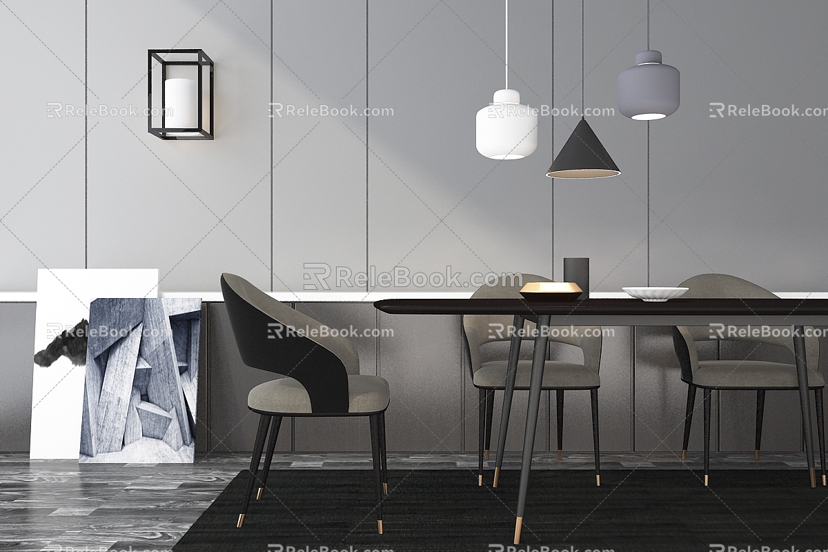 Dining table wall lamp chandelier hanging picture dining chair 3d model