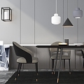 Dining table wall lamp chandelier hanging picture dining chair 3d model