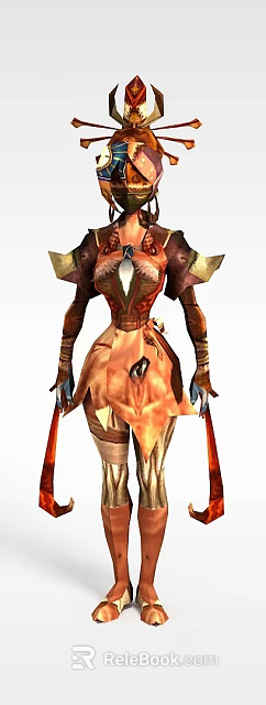 Tech Exhibition Hall Displaying Futuristic Character Exhibit With Metallic Leather Costume And Shoulder Details 3d model 