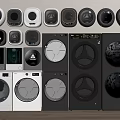 Various Modern Washing Machines With Front Load Design In White And Black Styles
